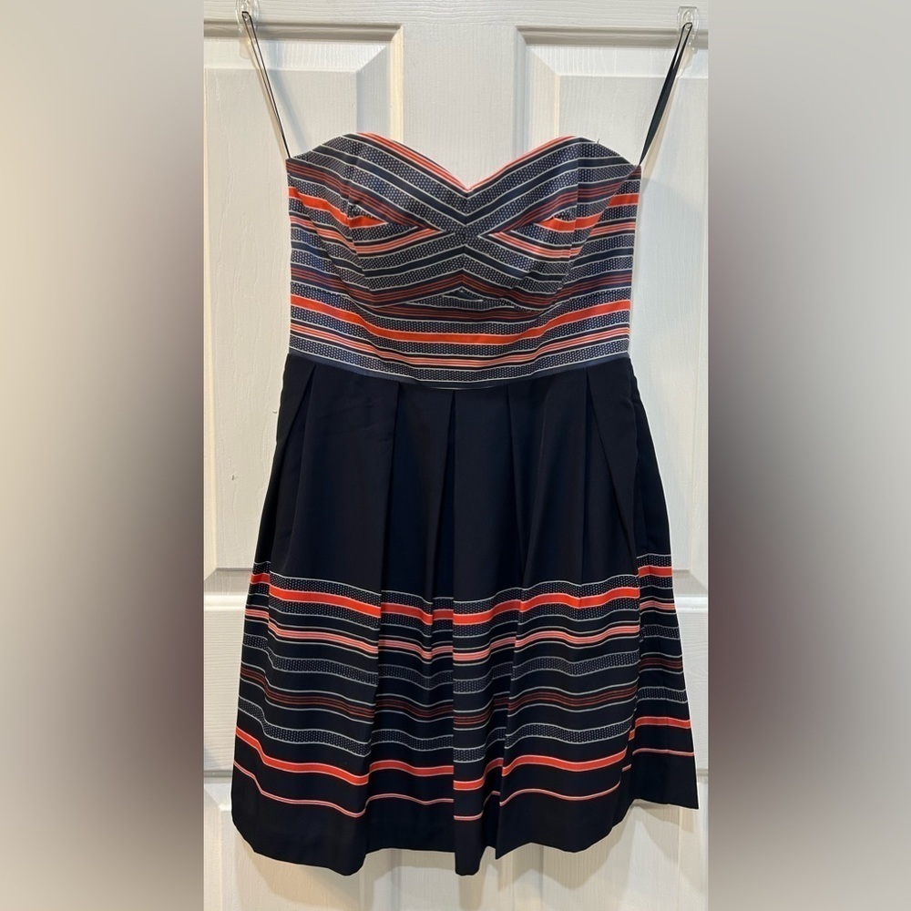 Anthropologie Hutch Corset Top Mini Dress Sz 6 Fit Flare W Pockets Navy Back Zip
